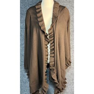 Cejon Open Cardigan Sweater Wool Blend‎ Ruffle High Low Brown Womens Size S/M